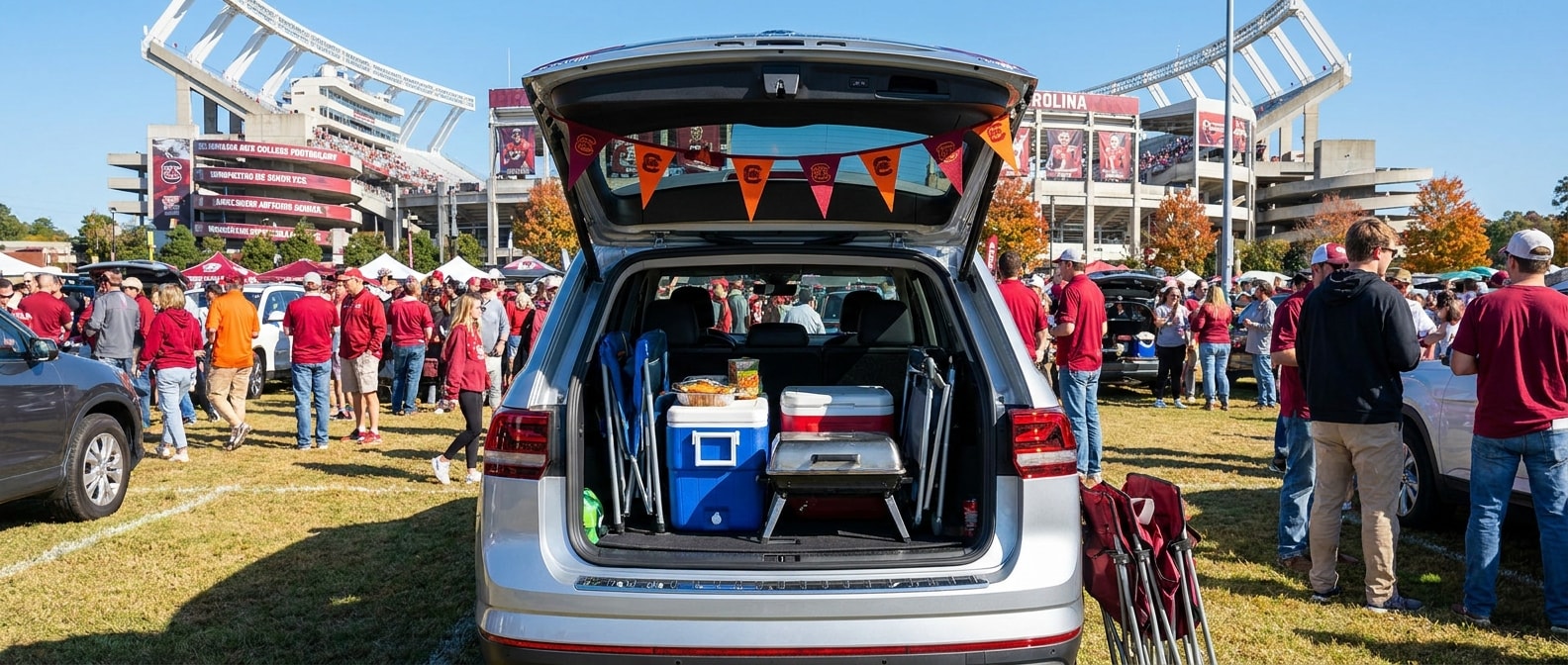 2026 Volkswagen Atlas packed for a college football road trip to Williams-Brice Stadium and Death Valley in South Carolina