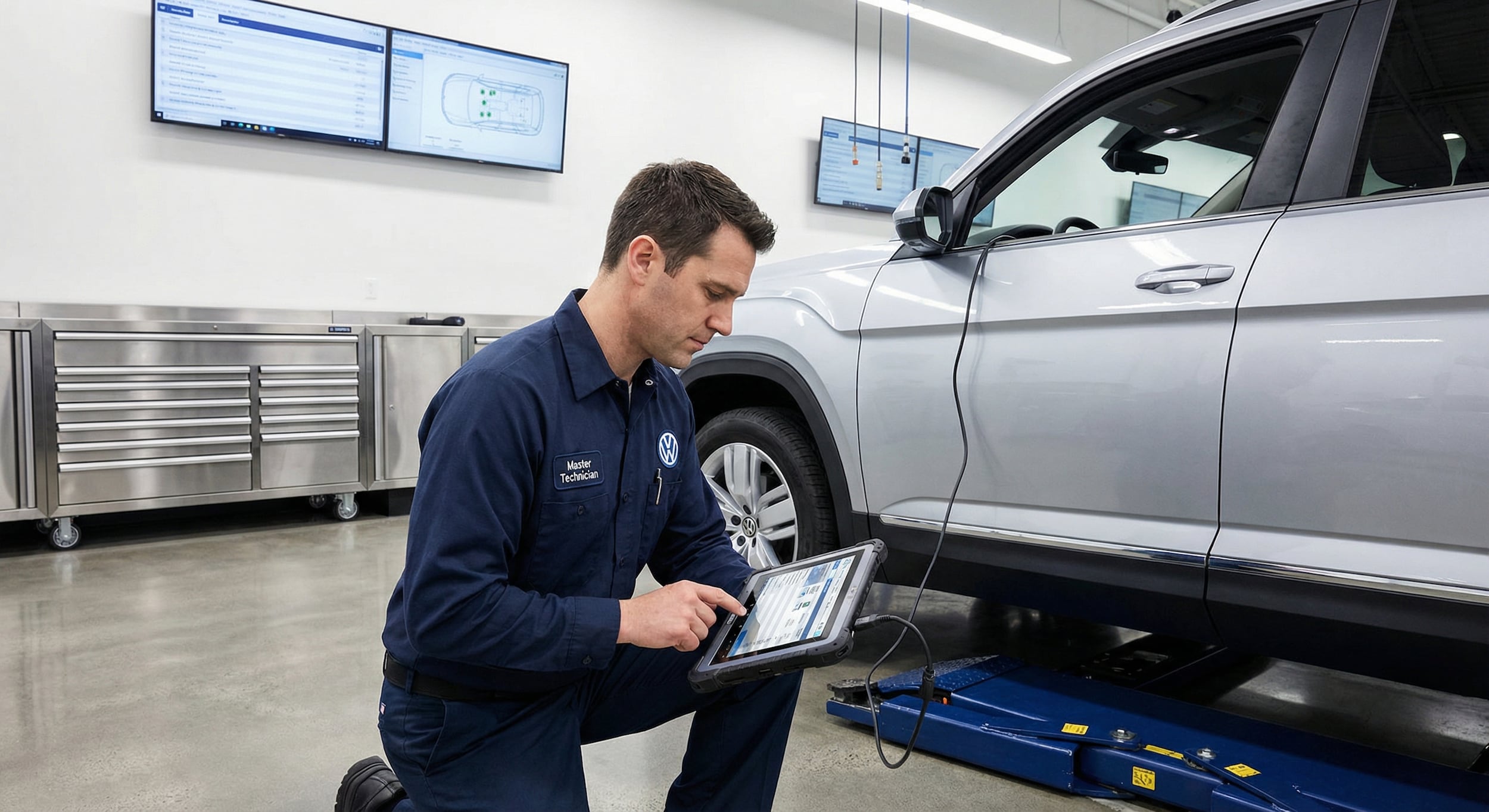 Volkswagen Master Technician performing precision diagnostics in Greenville.