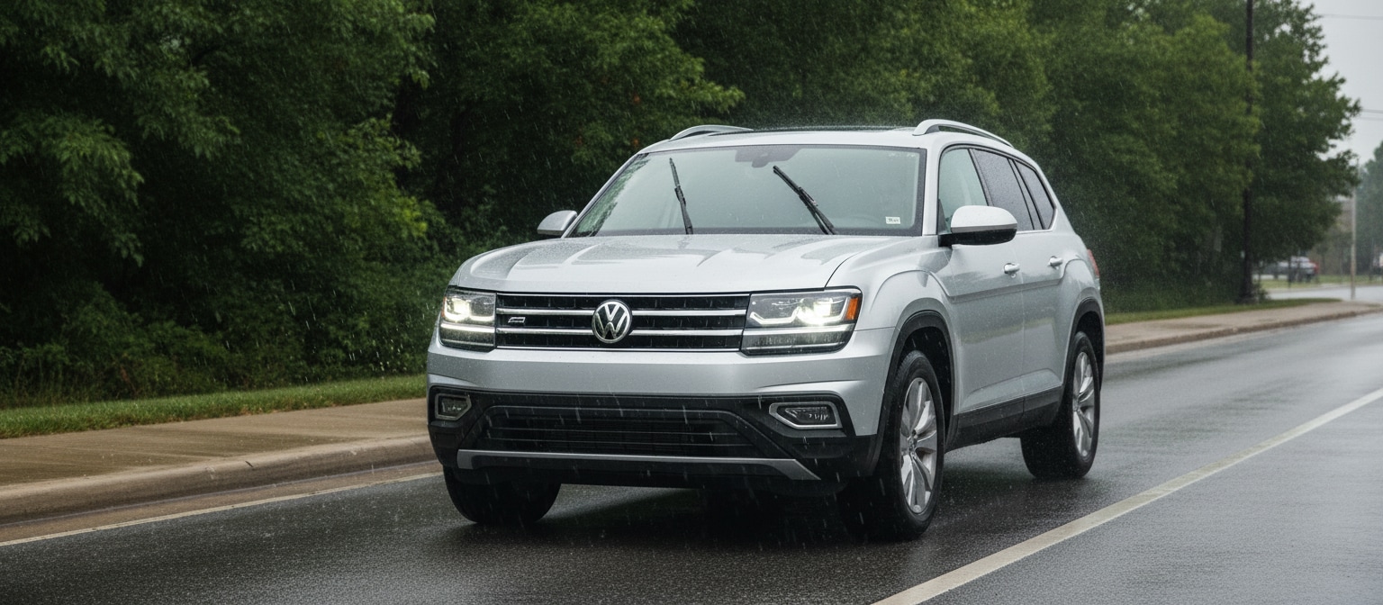 Volkswagen Atlas LED headlights and wipers in Greenville SC rain