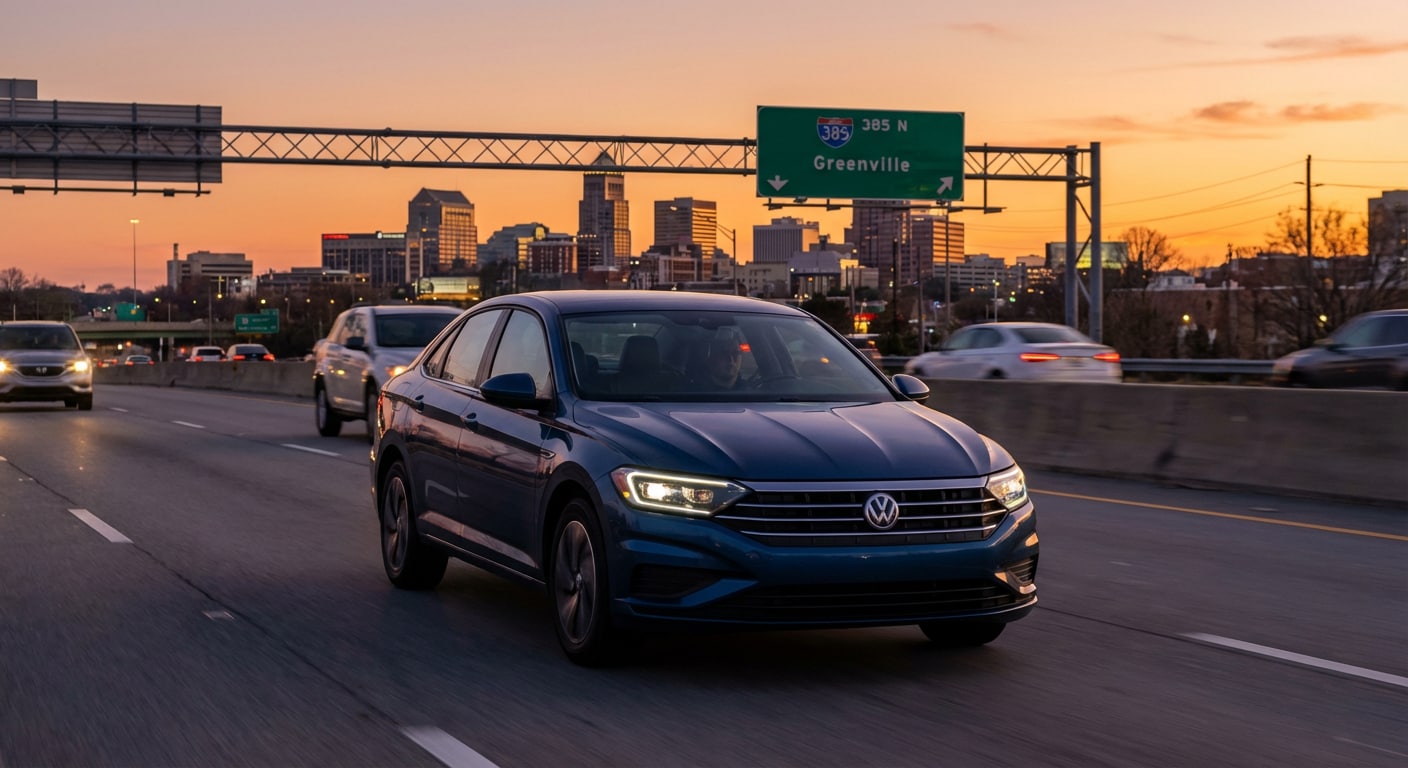Volkswagen Jetta maximizing fuel economy on I-85 in Greenville SC.