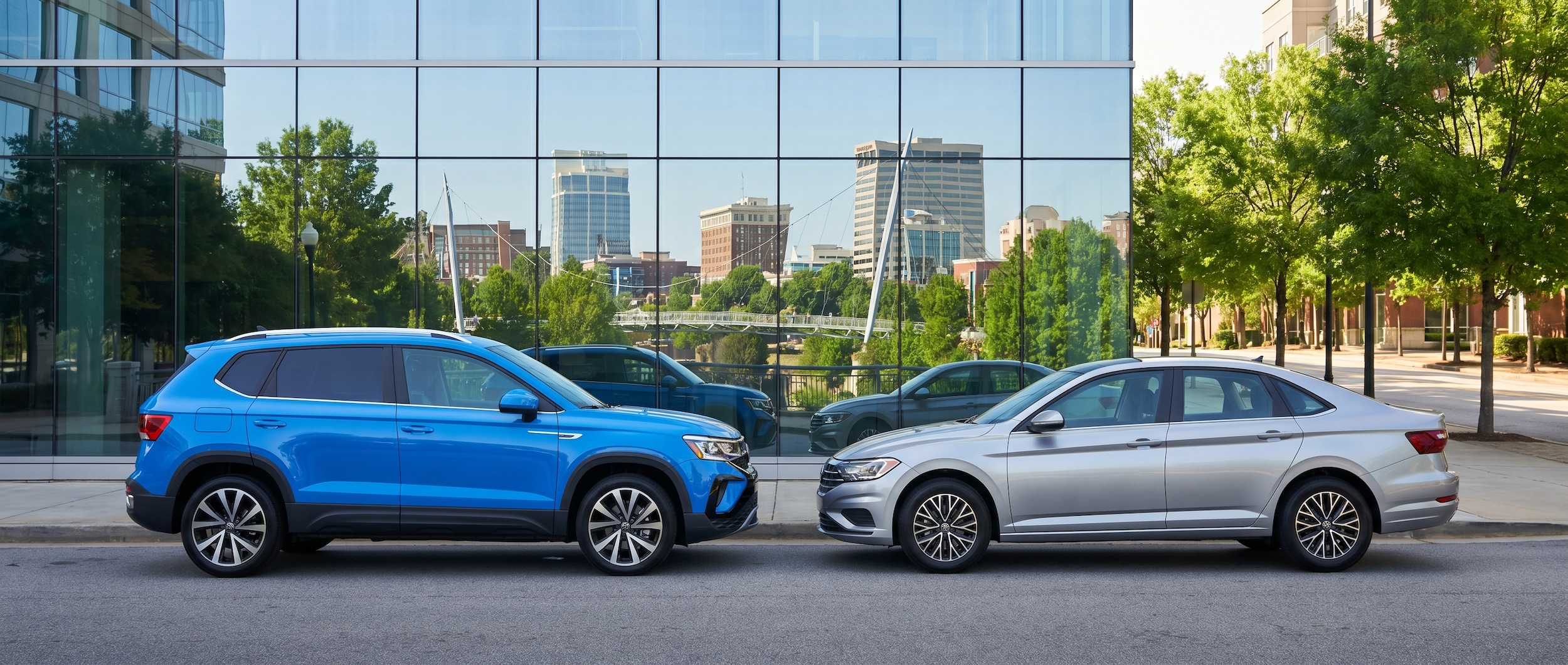 VW Taos vs Jetta comparison for Mauldin to downtown Greenville SC commute at Steve White Volkswagen