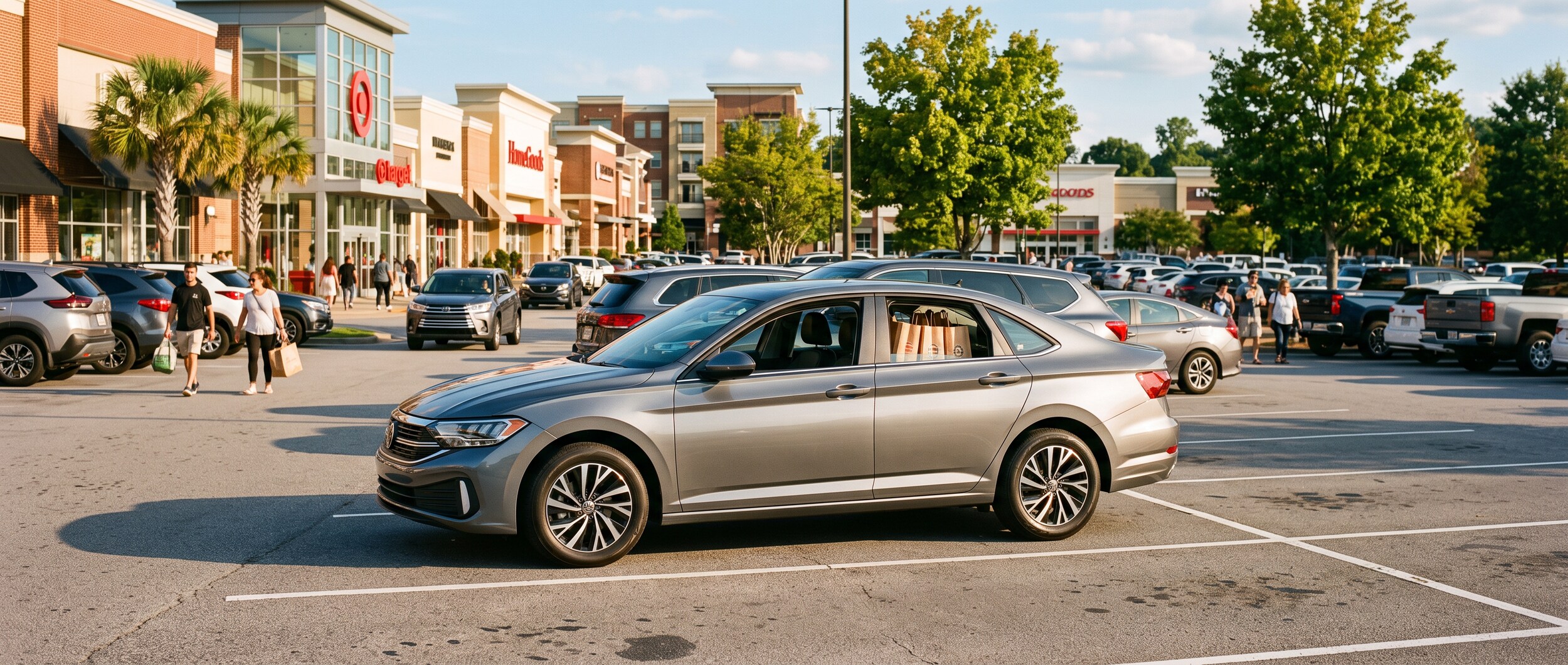 2026 Volkswagen Jetta parked in Greenville SC retail lot during back-to-school shopping season