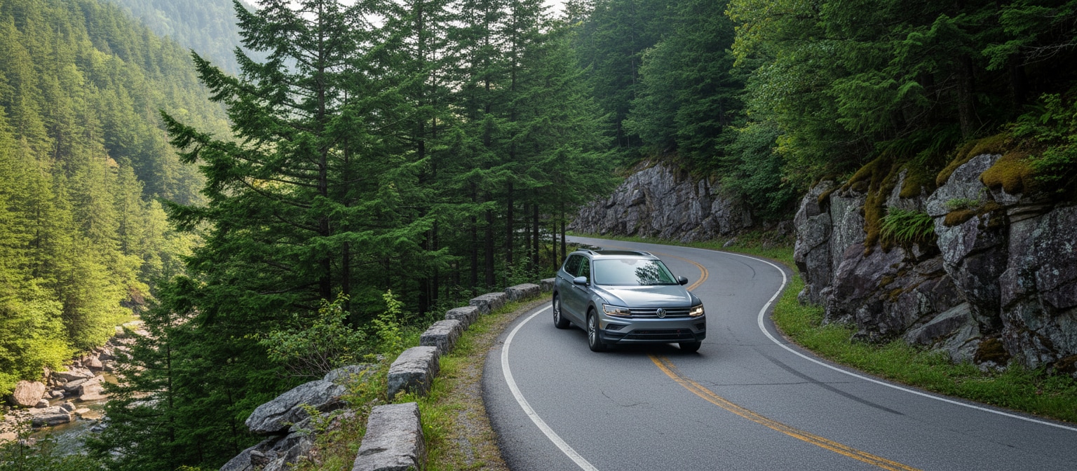 Volkswagen Tiguan 4MOTION all-wheel drive handling mountain curves near Greenville.