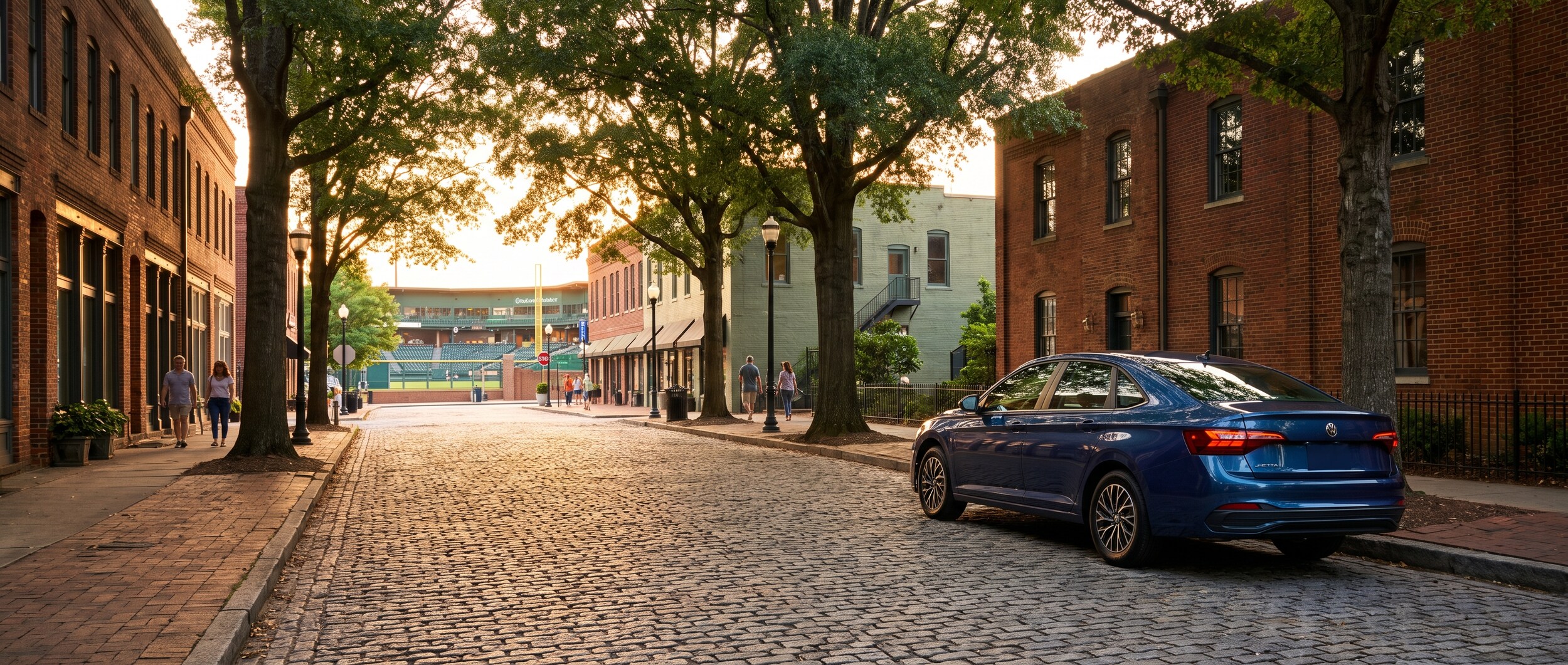 2026 Volkswagen Jetta parked near Fluor Field in downtown Greenville SC on a summer game night