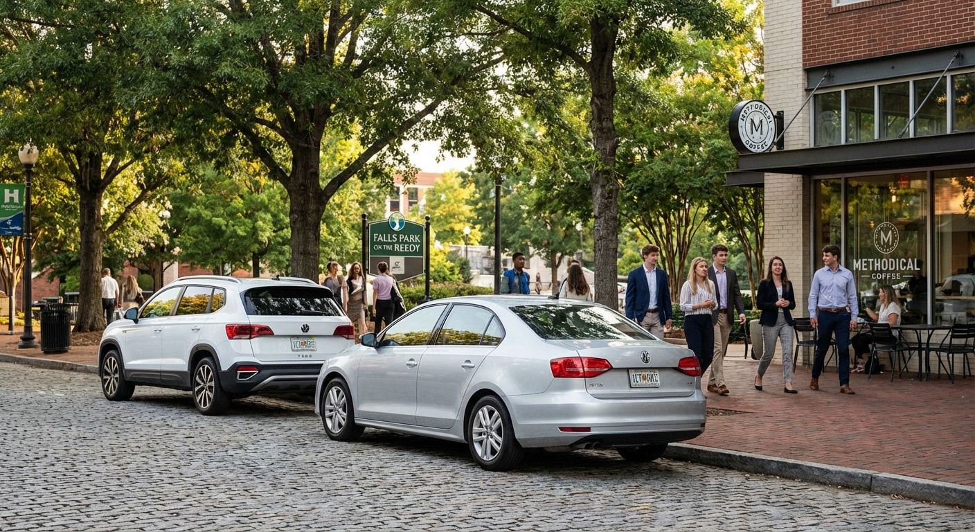 Volkswagen Jetta and Taos parked near Falls Park in downtown Greenville SC.