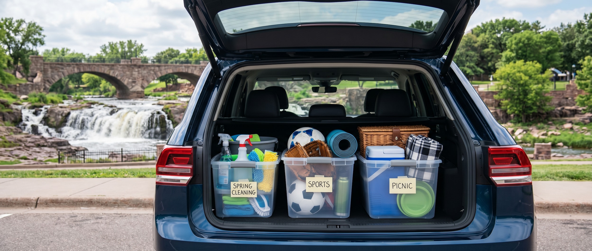 VW Atlas cargo area with spring cleaning organization in Greenville, SC