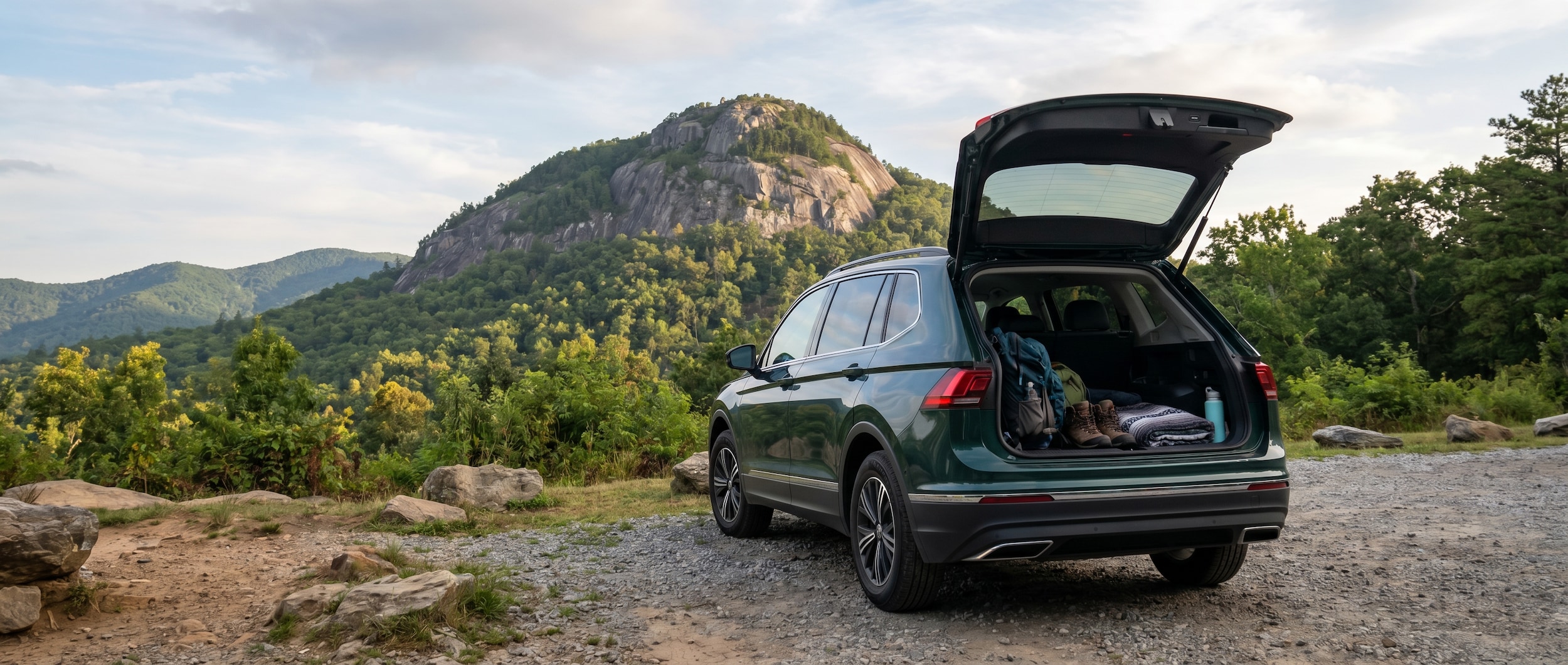 Volkswagen Tiguan packed for hiking at Table Rock State Park near Greenville, SC