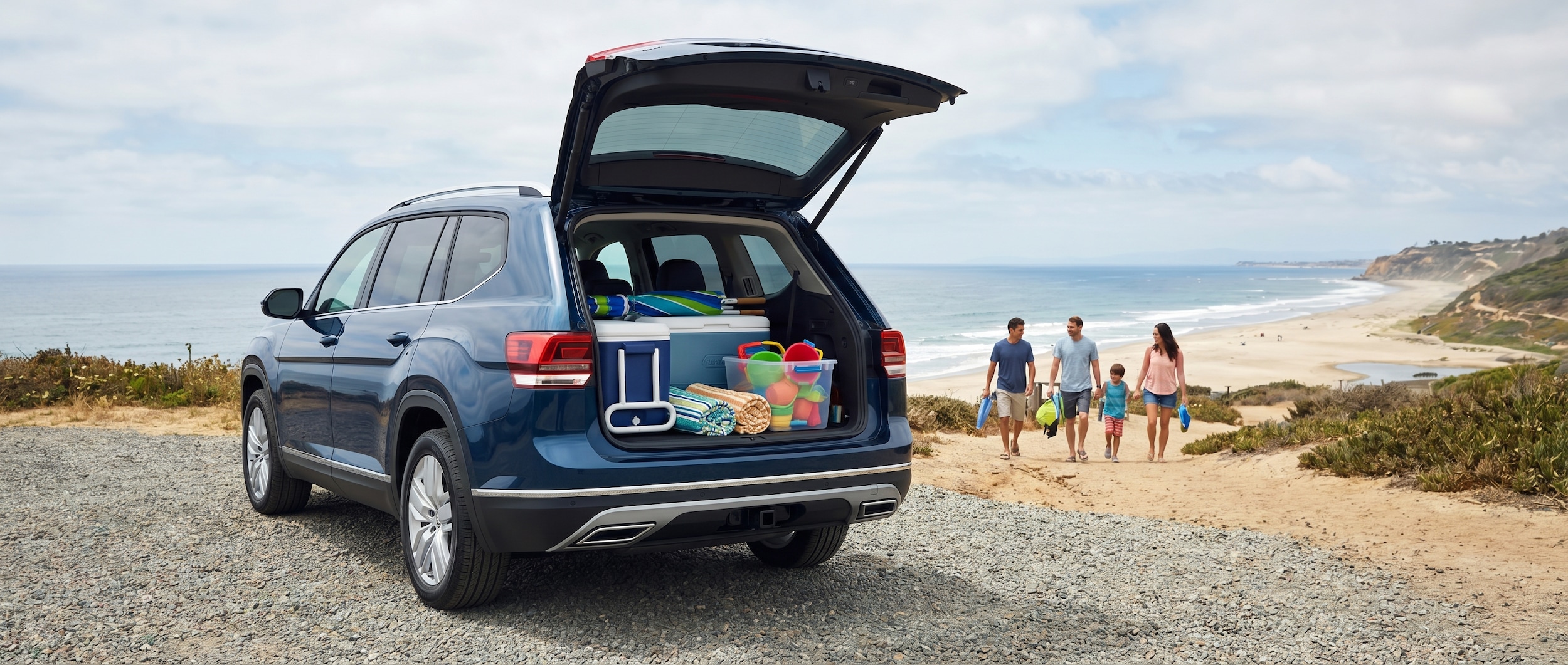 Volkswagen Atlas cargo area packed with beach gear in Greenville, SC