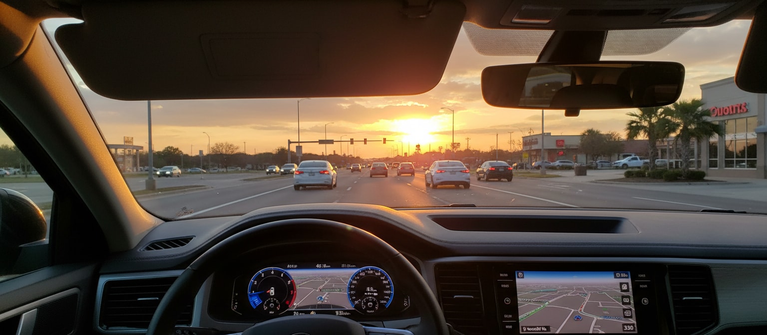 Volkswagen Atlas sliding sun visor protecting driver from glare in Greenville SC.