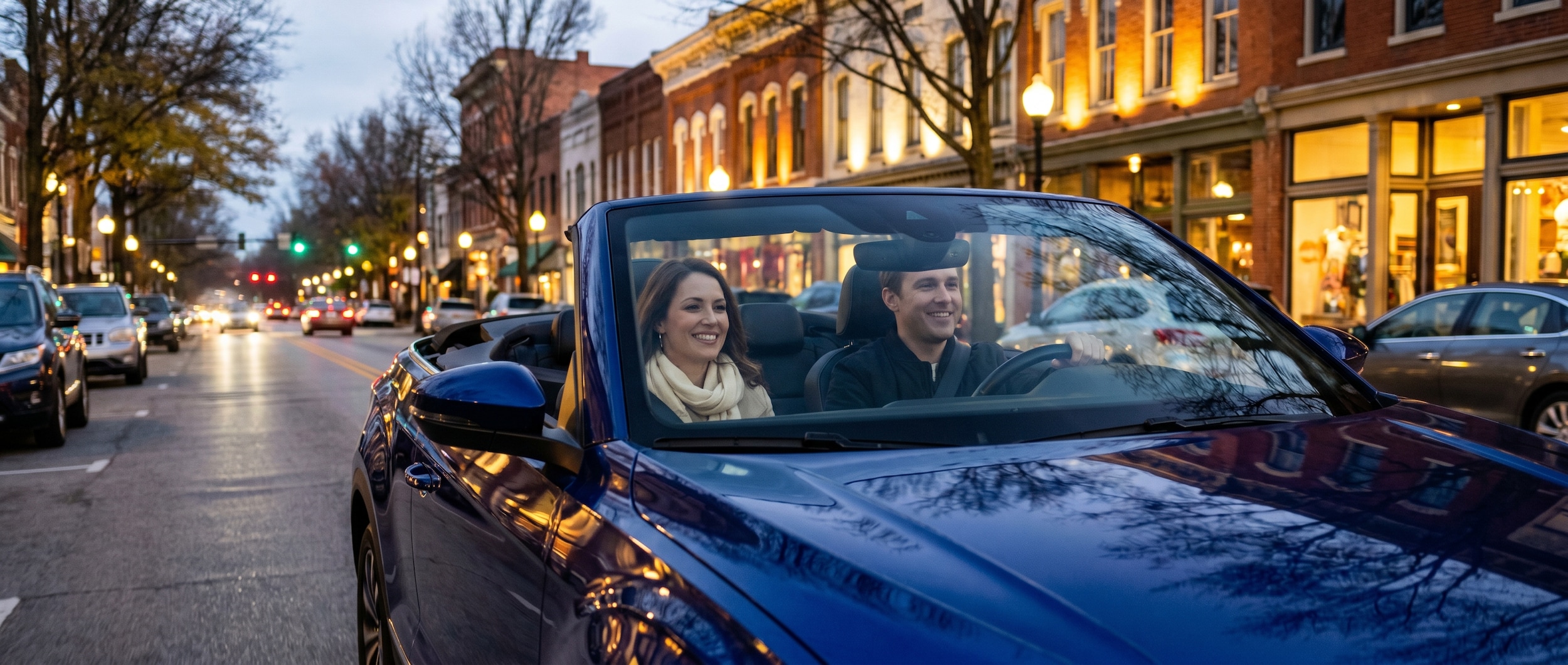 Volkswagen Taos parked near downtown Greenville SC restaurants for date night