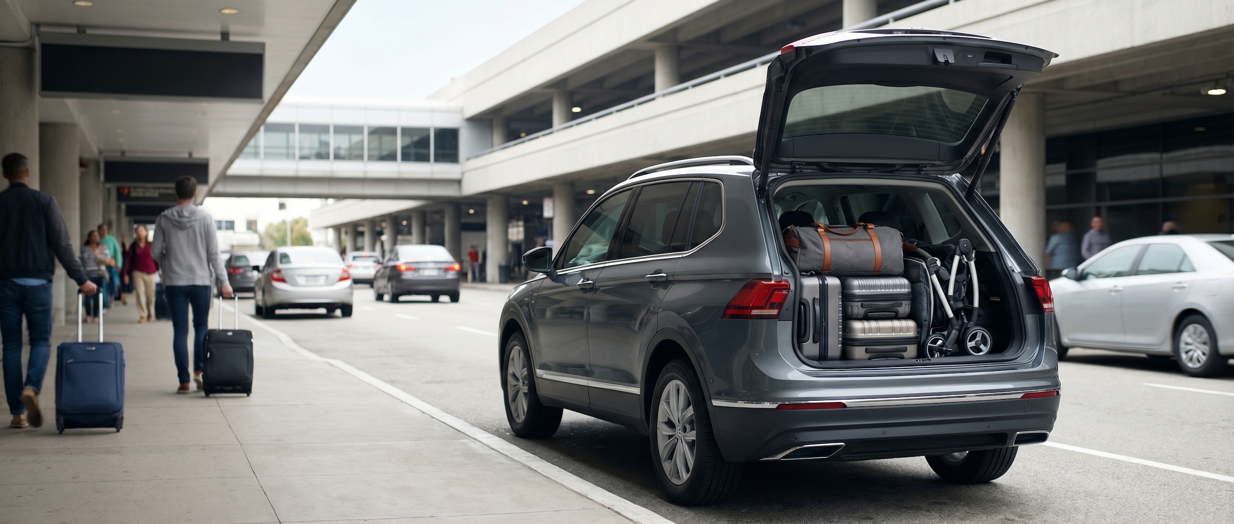 Volkswagen Tiguan cargo area with airport luggage at GSP Airport Greenville SC