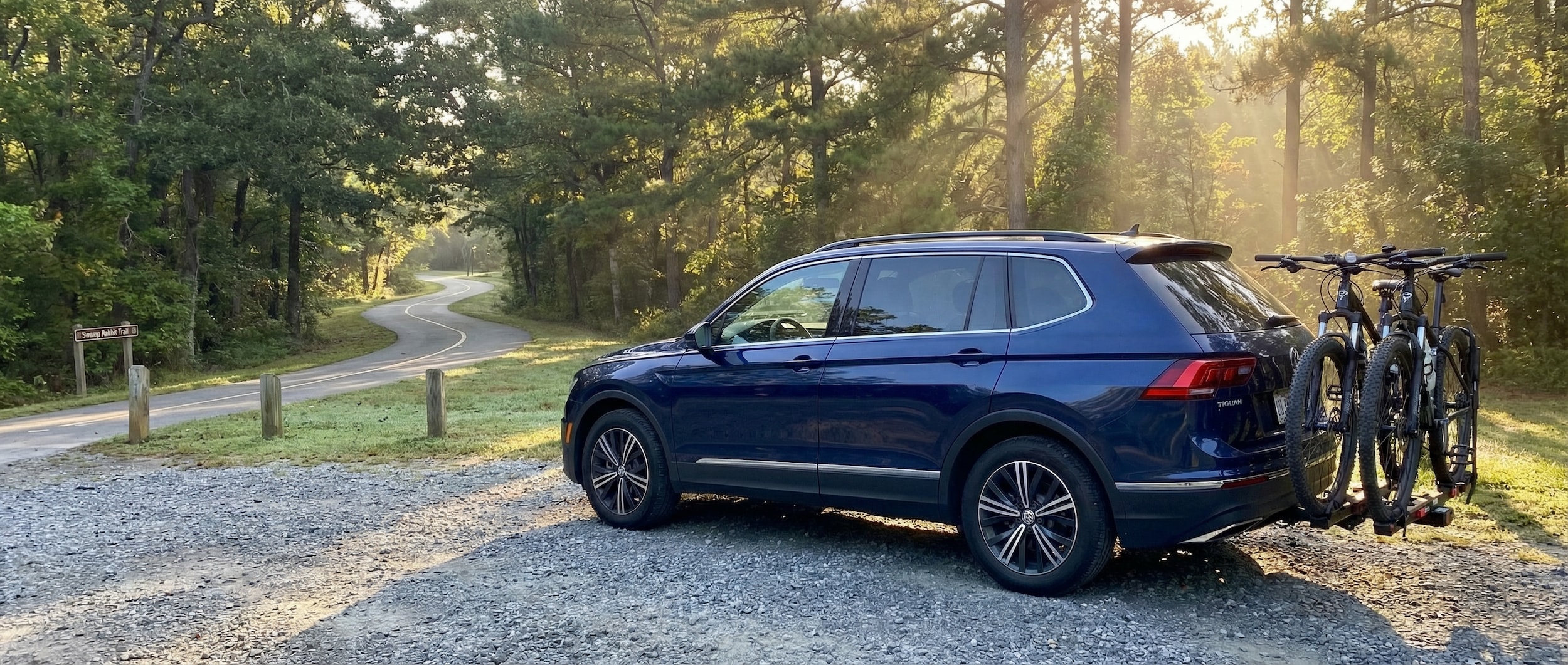 Volkswagen Tiguan with bike rack at Swamp Rabbit Trail Greenville SC