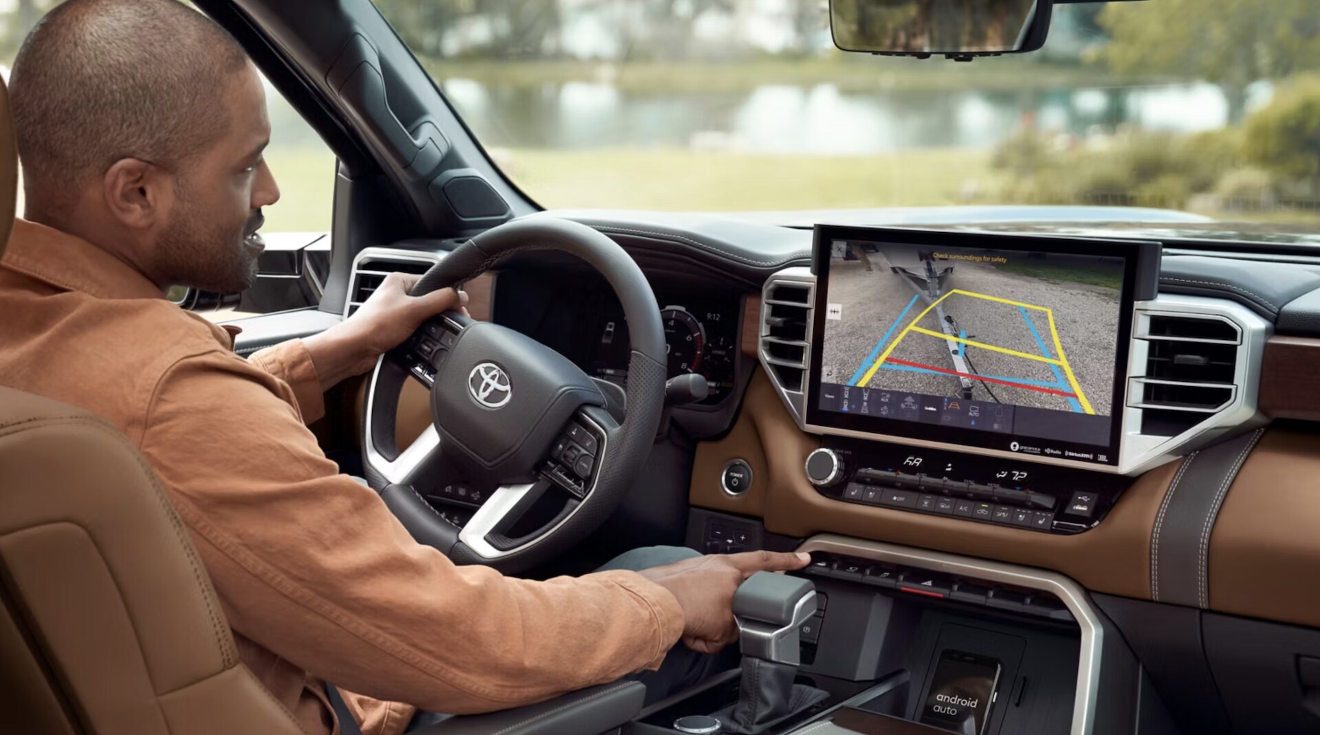2025 Toyota Tundra 1794 Edition CrewMax interior shown in Saddle Tan for sale in Waxahachie, TX.