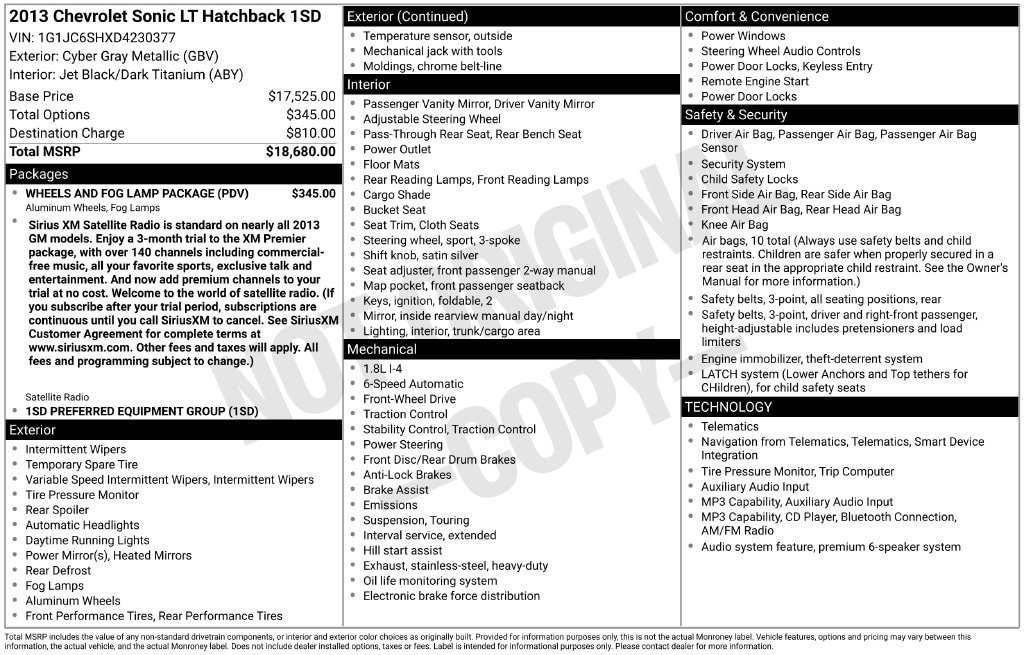 Used 2013 Chevrolet Sonic LT with VIN 1G1JC6SHXD4230377 for sale in Plainfield, IN