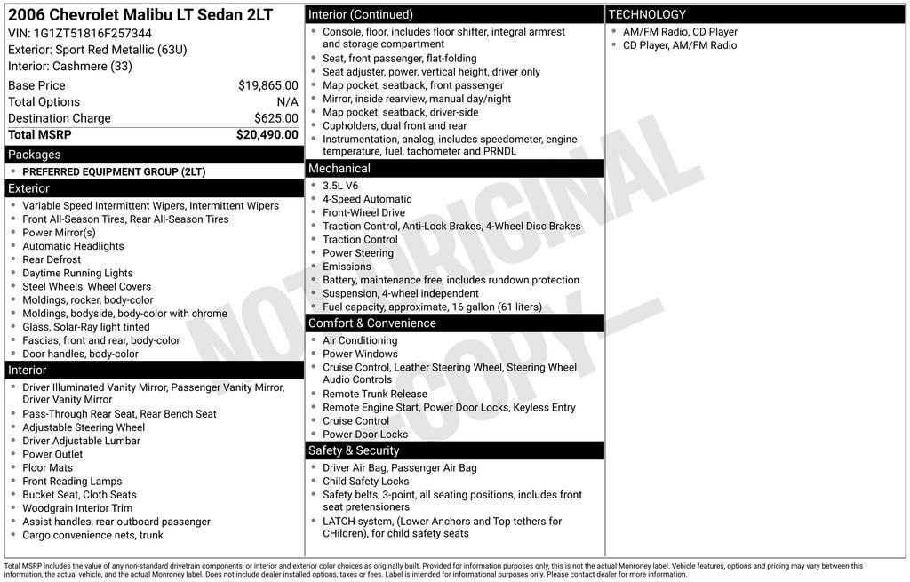 Used 2006 Chevrolet Malibu LT with VIN 1G1ZT51816F257344 for sale in Plainfield, IN