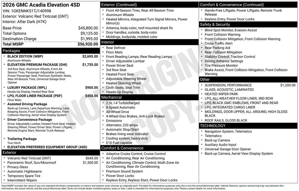 New 2026 GMC Acadia Elevation SUV