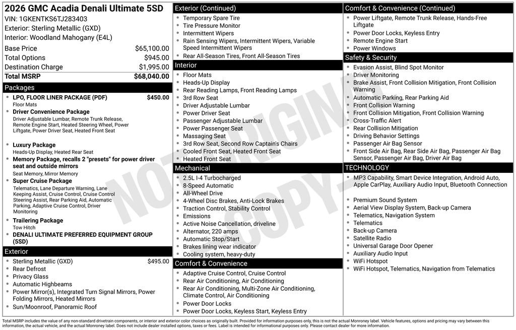 New 2026 GMC Acadia Denali Ultimate SUV