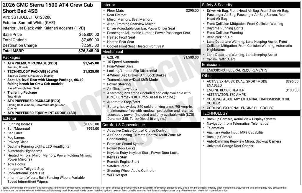 New 2026 GMC Sierra 1500 AT4 Truck