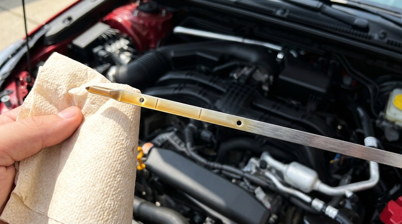 Oil Dipstick.jpeg An oil dipstick being checked for proper oil levels
