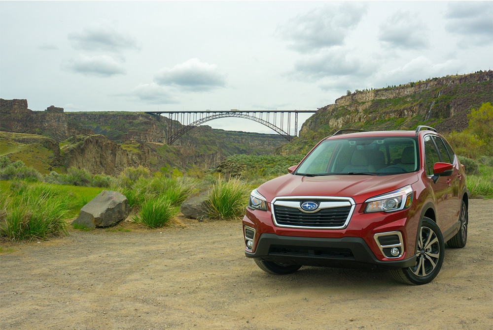 What makes a Subaru special.jpg Red Subaru Outback under the Twin Falls Bridge
