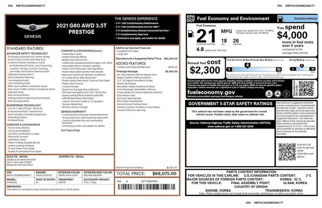 Used 2021 Genesis G80 3.5T