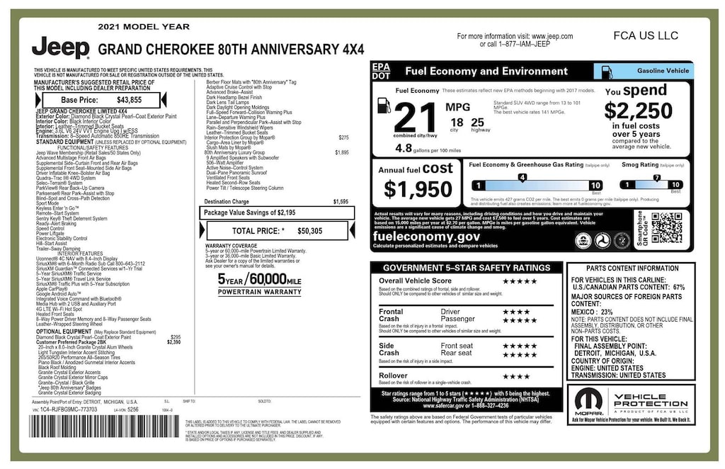 Used 2021 Jeep Grand Cherokee 80th Anniversary SUV