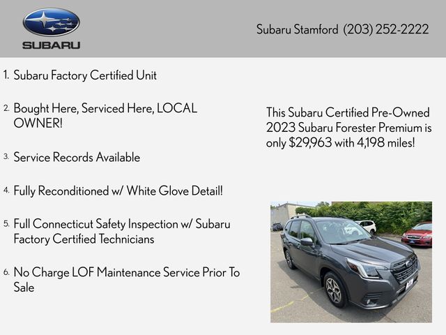 Certified 2023 Subaru Forester Premium with VIN JF2SKAEC2PH538532 for sale in Stamford, CT