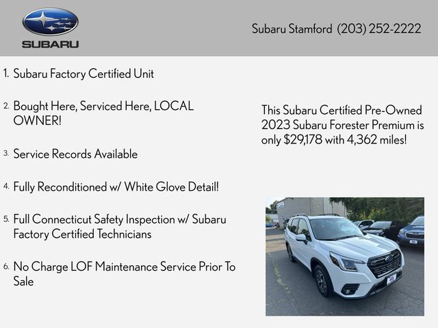 Certified 2023 Subaru Forester Premium with VIN JF2SKAEC9PH545784 for sale in Stamford, CT