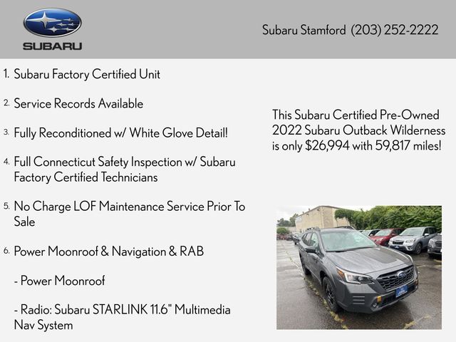 Used 2022 Subaru Outback Wilderness with VIN 4S4BTGUD1N3154269 for sale in Stamford, CT