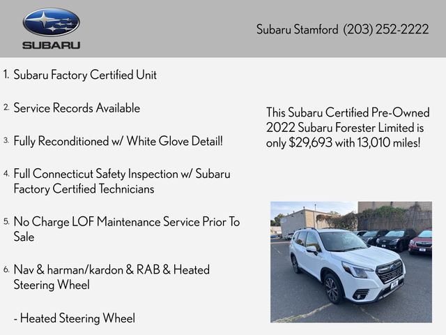 Certified 2022 Subaru Forester Limited with VIN JF2SKAPC8NH411584 for sale in Stamford, CT