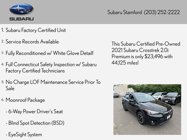 Certified 2021 Subaru Crosstrek Premium with VIN JF2GTAEC8MH375304 for sale in Stamford, CT