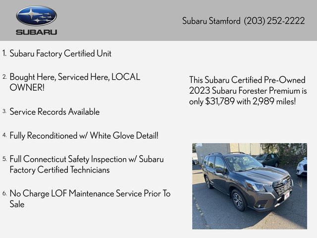 Certified 2023 Subaru Forester Premium with VIN JF2SKAECXPH512731 for sale in Stamford, CT