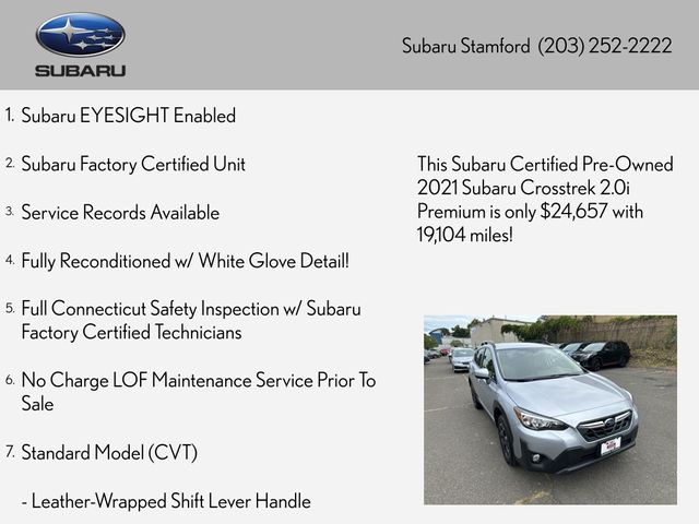 Certified 2021 Subaru Crosstrek Premium with VIN JF2GTAPC9M8683370 for sale in Stamford, CT