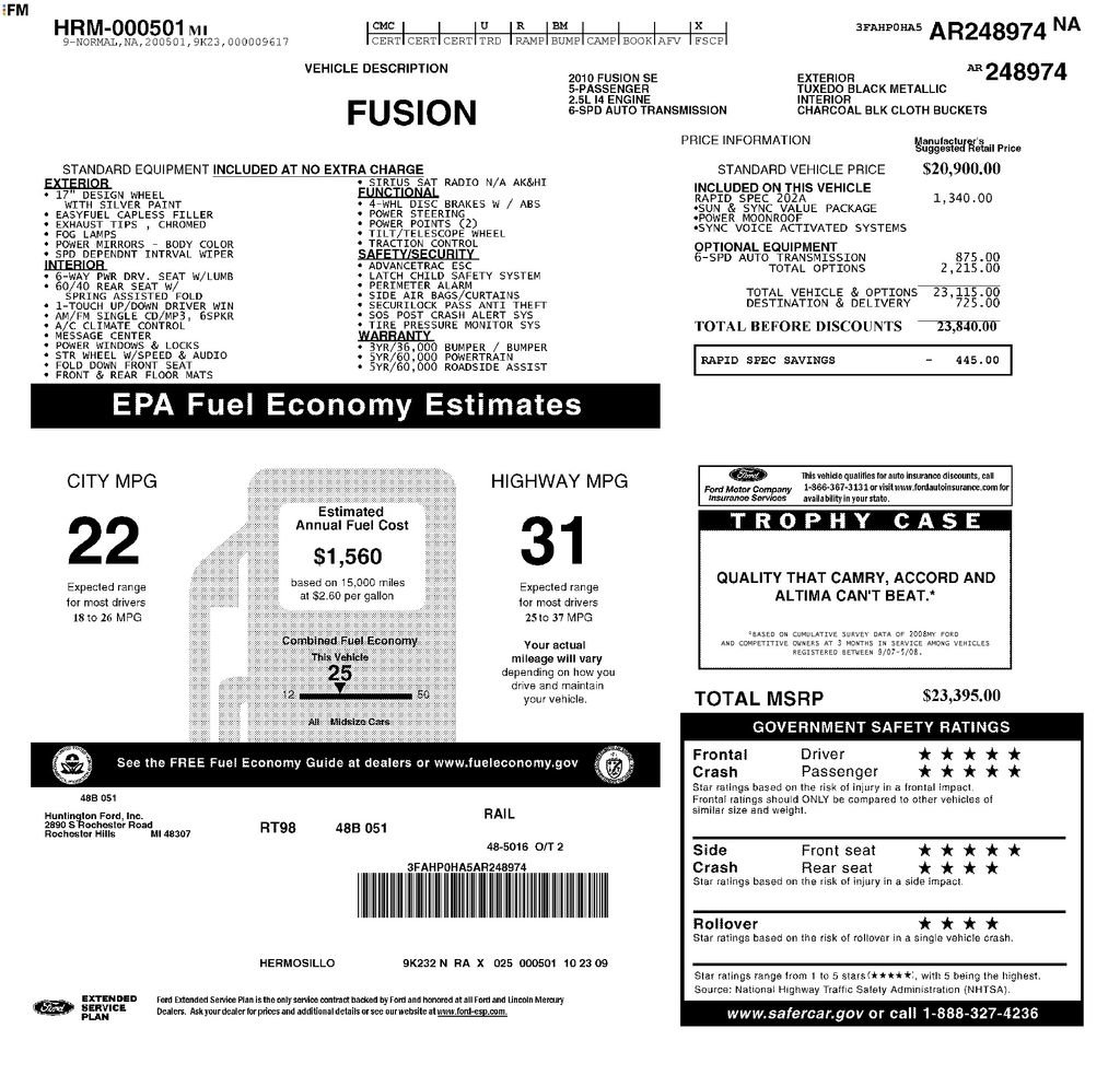 2010 Ford Fusion SE 2