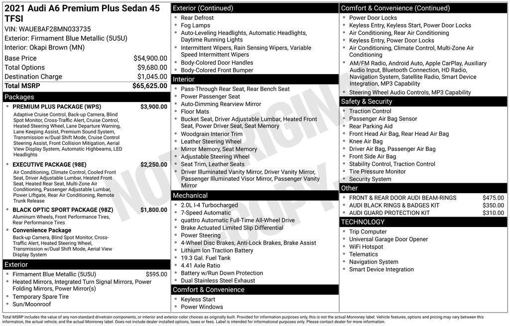 Used 2021 Audi A6 Sedan Premium Plus 45 Tfsi Quattro S Tronic Sedan
