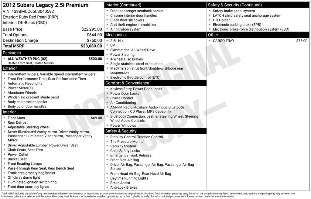 Thumbnail: 2012 Subaru Legacy - 4
