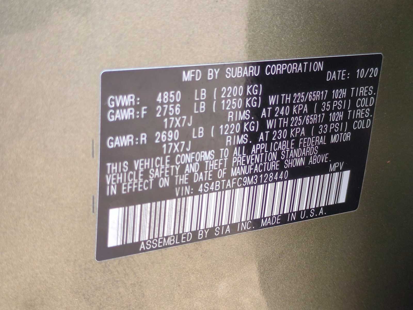 2021 Subaru Outback Premium 38