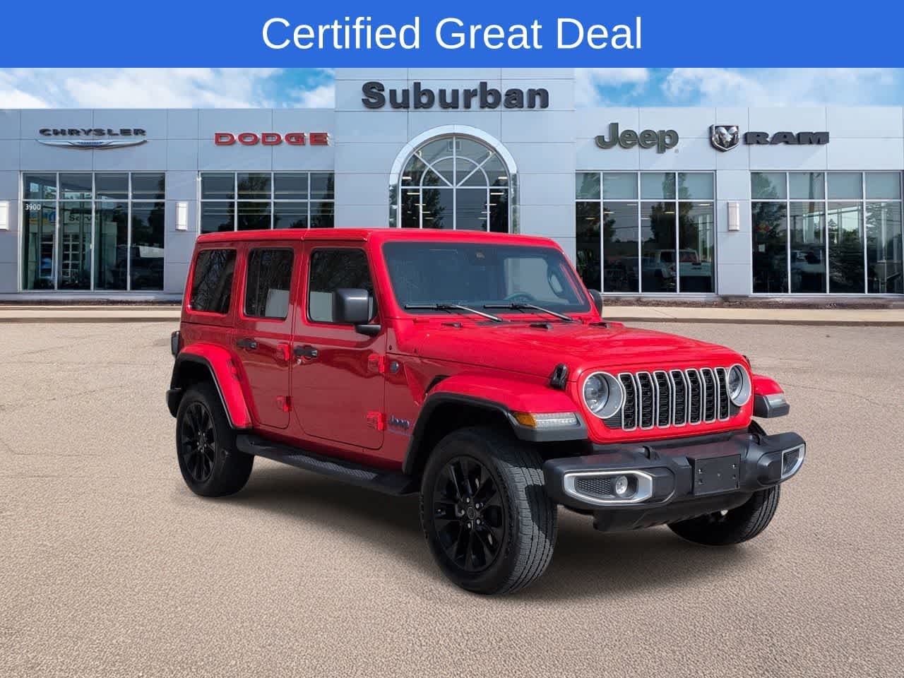 Certified 2025 Jeep Wrangler 4xe Sahara 4XE with VIN 1C4RJXP6XSW580266 for sale in Ann Arbor, MI