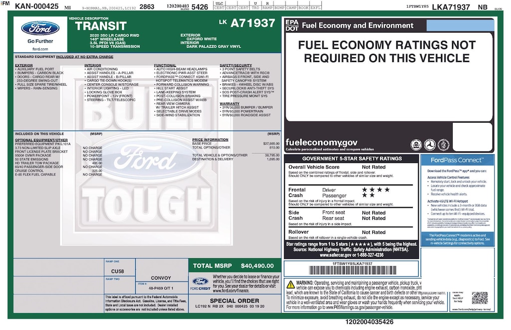 Used 2020 Ford Transit-350 Base Cargo Van