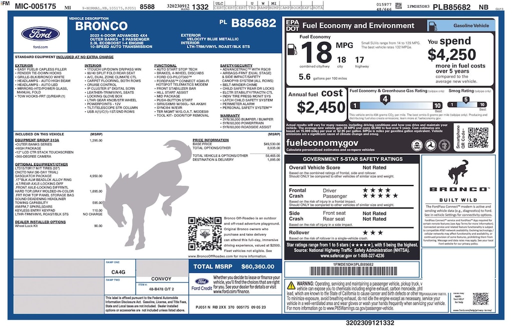 Certified 2023 Ford Bronco Outer Banks SUV
