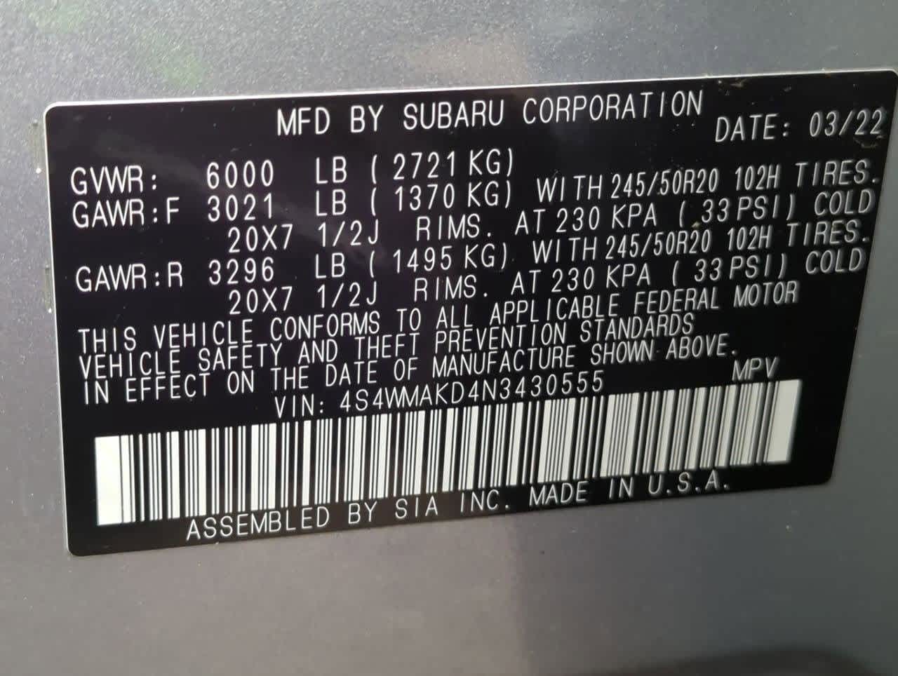 2022 Subaru Ascent Limited 33