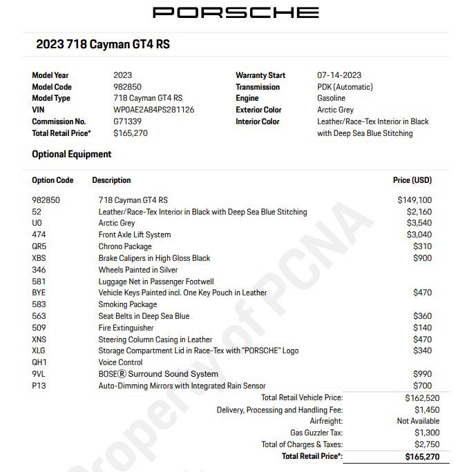 Certified 2023 Porsche 718 GT4 RS with VIN WP0AE2A84PS281126 for sale in Sarasota, FL