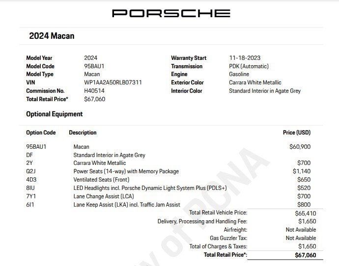 Certified 2024 Porsche Macan Base with VIN WP1AA2A50RLB07311 for sale in Sarasota, FL