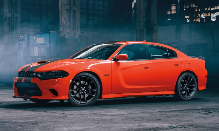 2023 Dodge Charger inside a dark warehouse