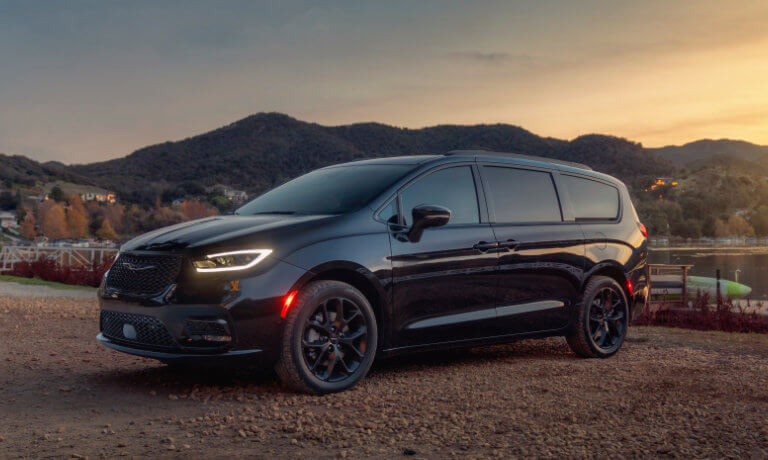 2026 Chrysler Pacifica at lake with lights on