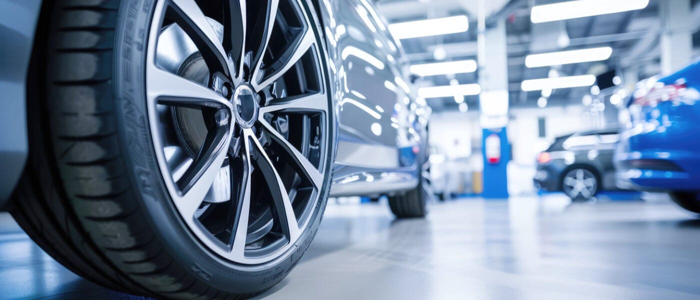 Car parked in a service center