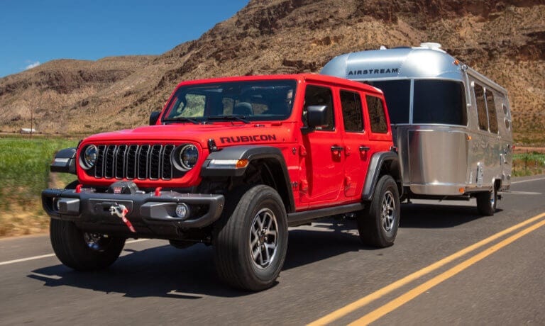 2025 Jeep Wrangler Rubicon towing an Airstream