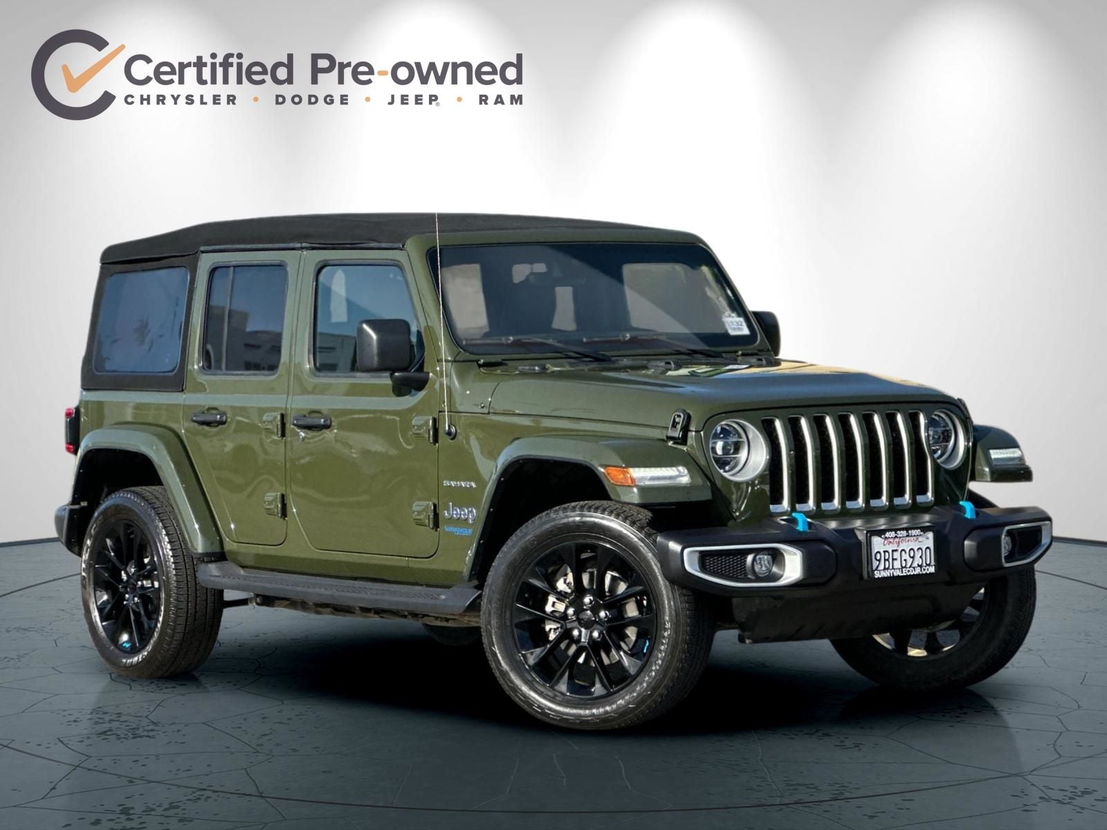 Certified 2022 Jeep Wrangler Unlimited Sahara 4XE with VIN 1C4JJXP61NW156038 for sale in Sunnyvale, CA