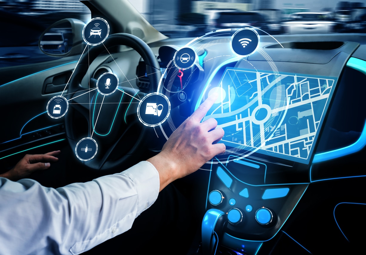 The interior of a 2021 Cadillac Escalade with new technology.