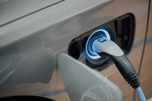 Charging port of a white electric car charging